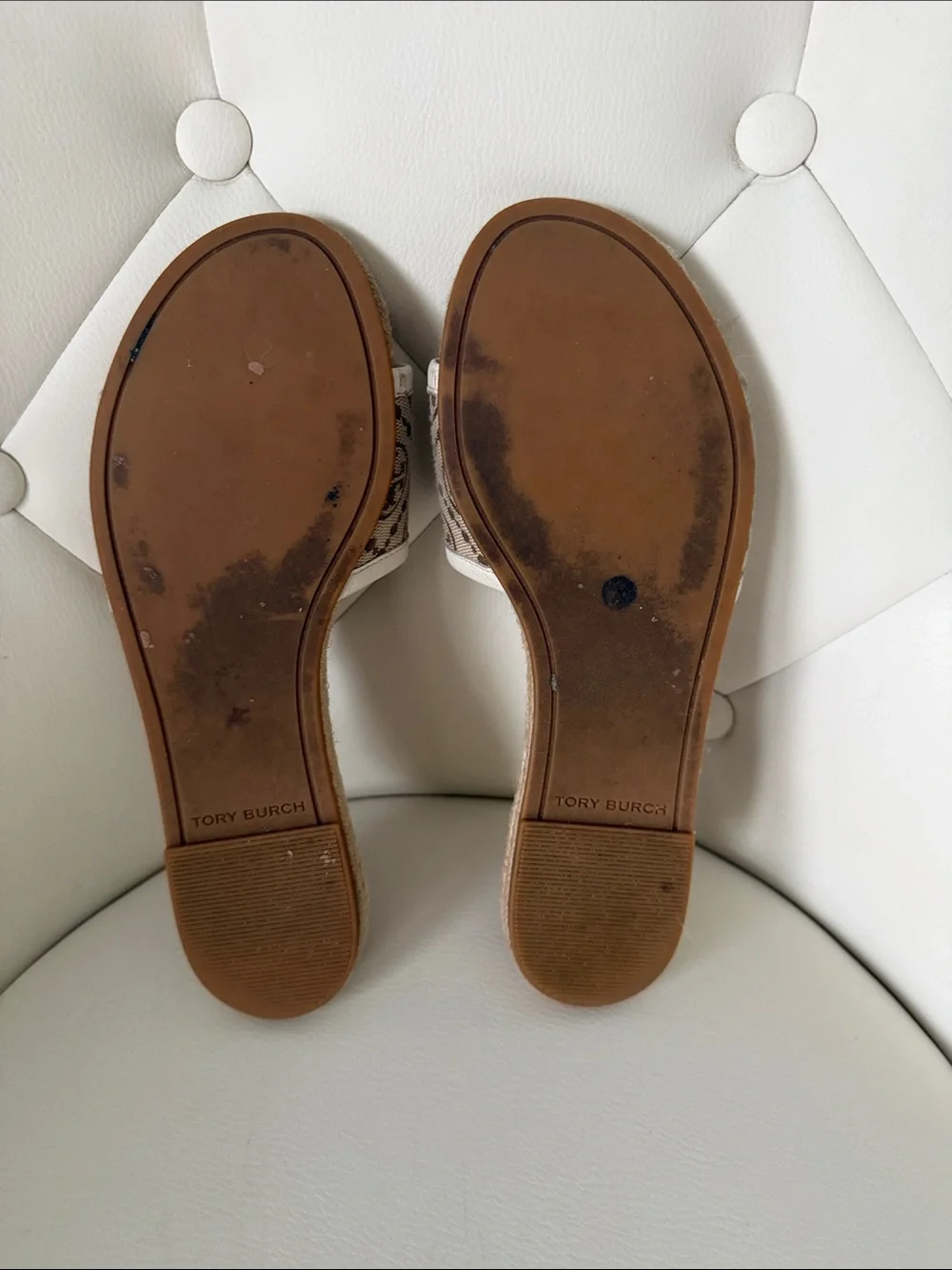 Tory Burch Women's T Monogram Espadrille Slide Natural Beige Size 7